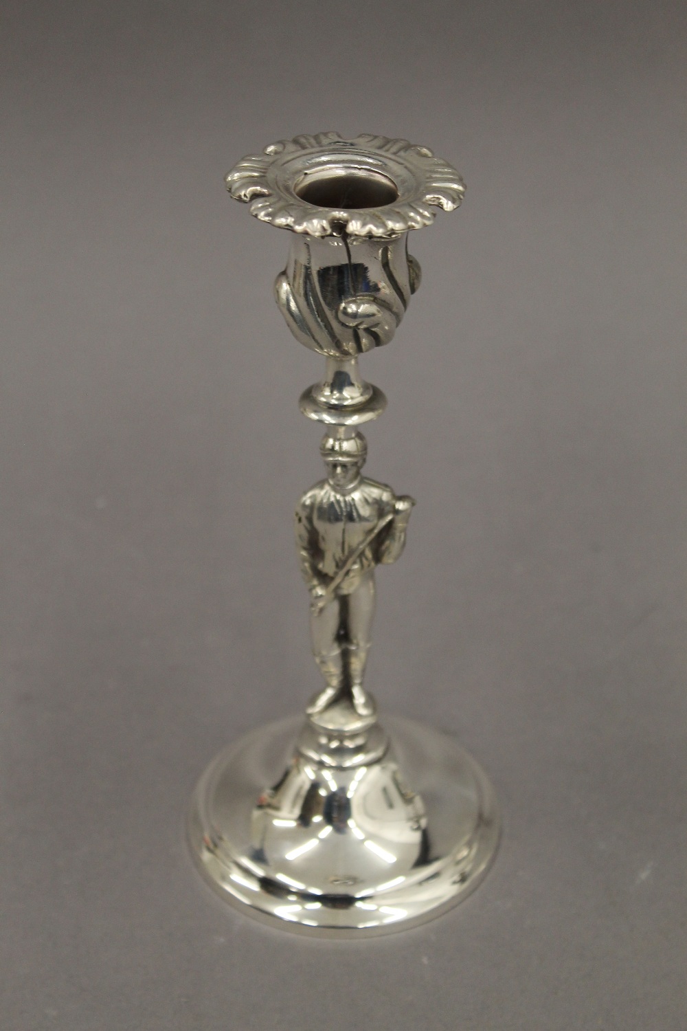 A pair of silver plated candlesticks formed as jockeys. 19.5 cm high. - Image 2 of 5