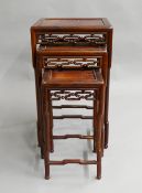 A nest of three Chinese hardwood tables. 35 cm wide.