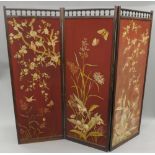 A Victorian rosewood three-fold screen with embroidered panels. 173 cm high.