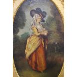 Oil on board, a full length Portrait of a Lady, framed; together with a gilt framed wall glass.