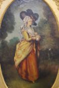 Oil on board, a full length Portrait of a Lady, framed; together with a gilt framed wall glass.