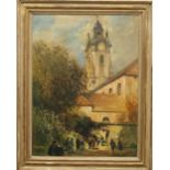 OTTO HUNTE (1881-1960), Church, oil on canvas, framed. 58.5 x 79 cm.