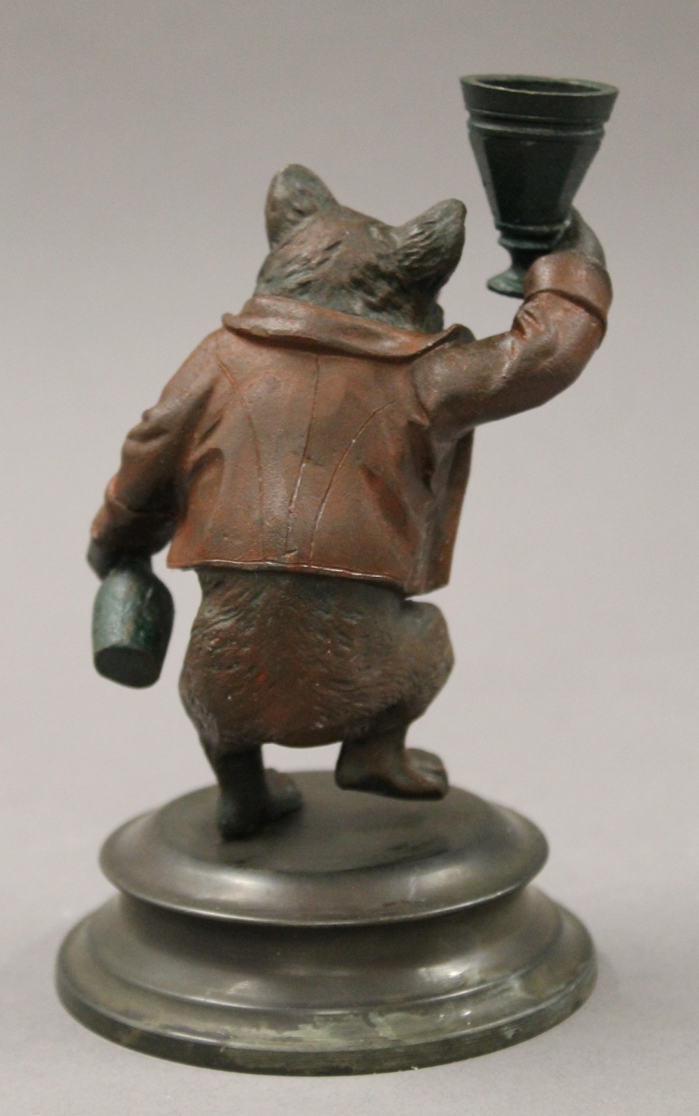 A pair of painted bronze fox form candlesticks. 16 cm high. - Image 7 of 7