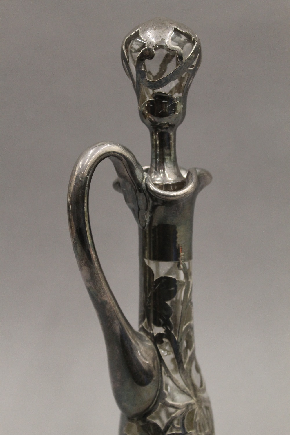 An unmarked silver overlay claret jug. 28.5 cm high. - Image 3 of 3