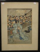 A Japanese woodblock print, framed and glazed. 24 x 35 cm.