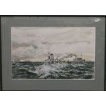 W L WYLLIE (1851-1931) British, Dropping Anchor, etching, together with a watercolour of Shipping,