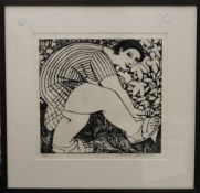 ANITA KLEIN (born 1960) Australian, Digging in the Garden, dry point etching, framed and glazed.