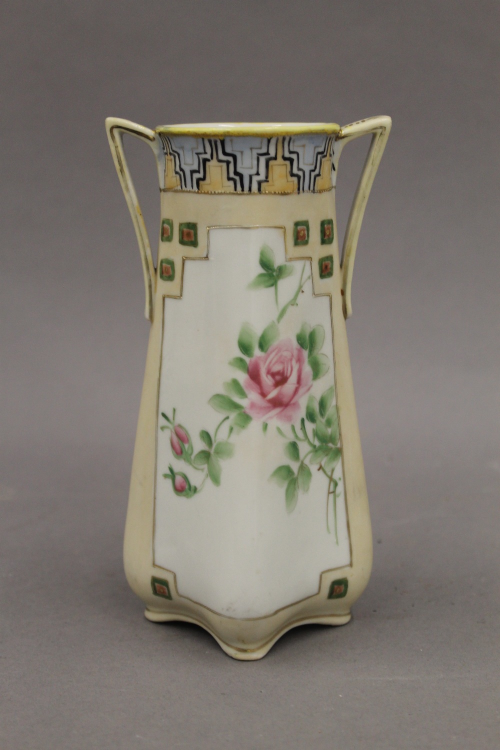 A pair of Japanese porcelain vases decorated with roses. 17.5 cm high. - Image 2 of 4