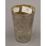 A 19th century Indian silver beaker. 11.5 cm high. 5.3 troy ounces.