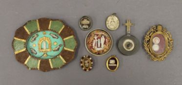 Eight various antique framed/boxed reliquaries. The largest 14.5 cm wide.
