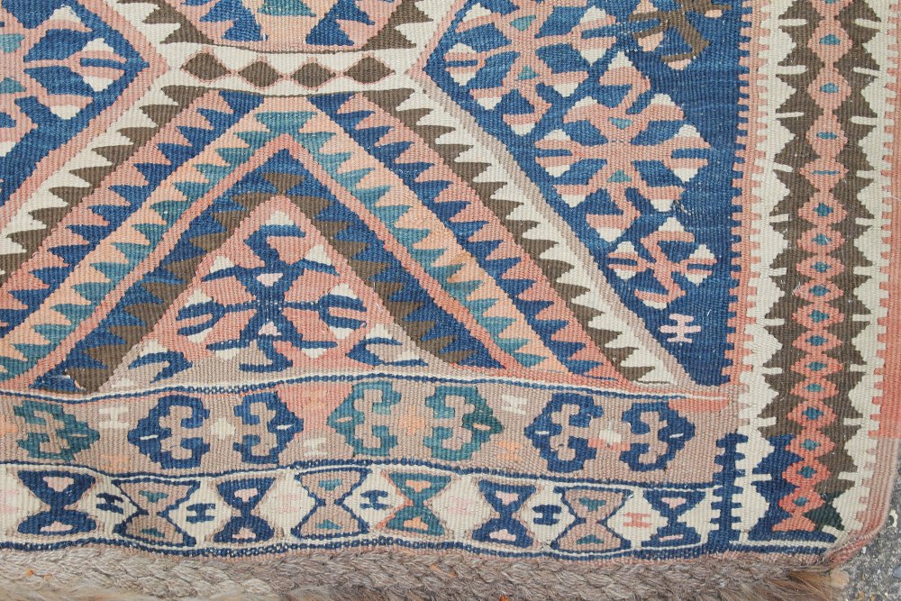 A Caucasian wool rug, 145 x 220 cm and a cream ground rug, 90 x 40 cm. - Image 3 of 6