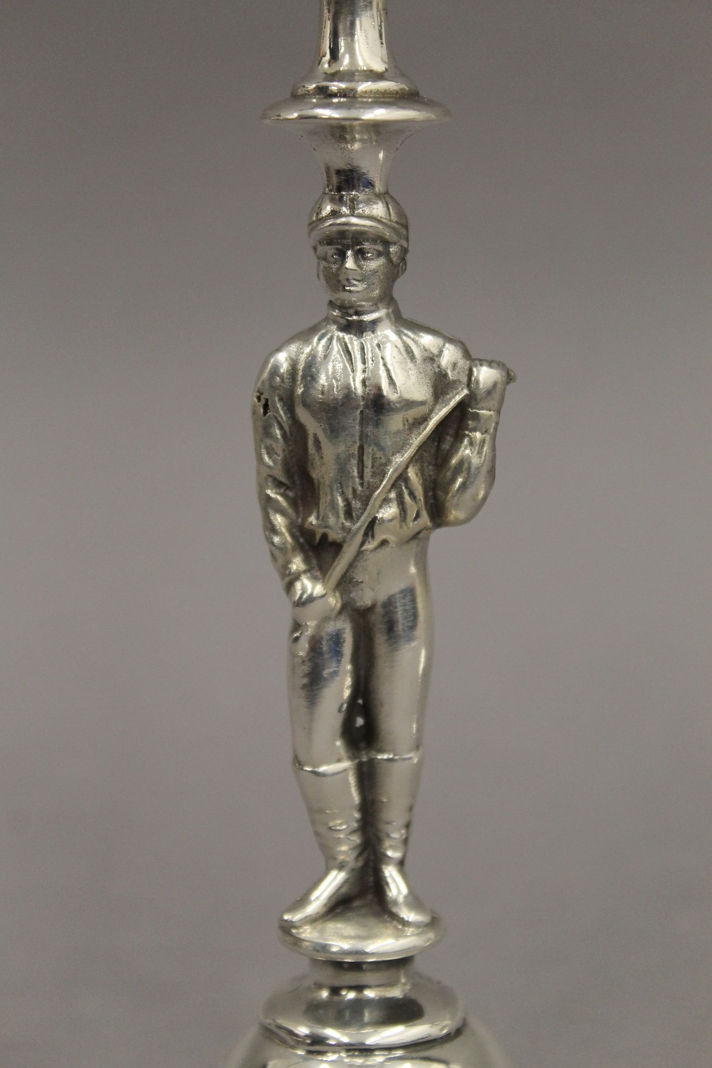 A pair of silver plated candlesticks formed as jockeys. 19.5 cm high. - Image 4 of 5