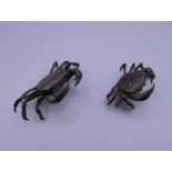 Two models of crabs. The largest 5 cm wide.