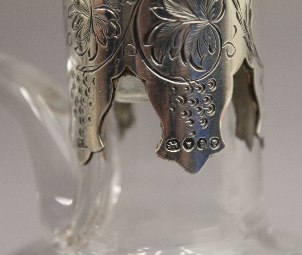 A Victorian silver collared engraved glass claret jug. 22 cm high. - Image 4 of 4