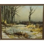 JOHN LINES, Winter Scene, oil on board, framed. 75 x 59.5 cm.