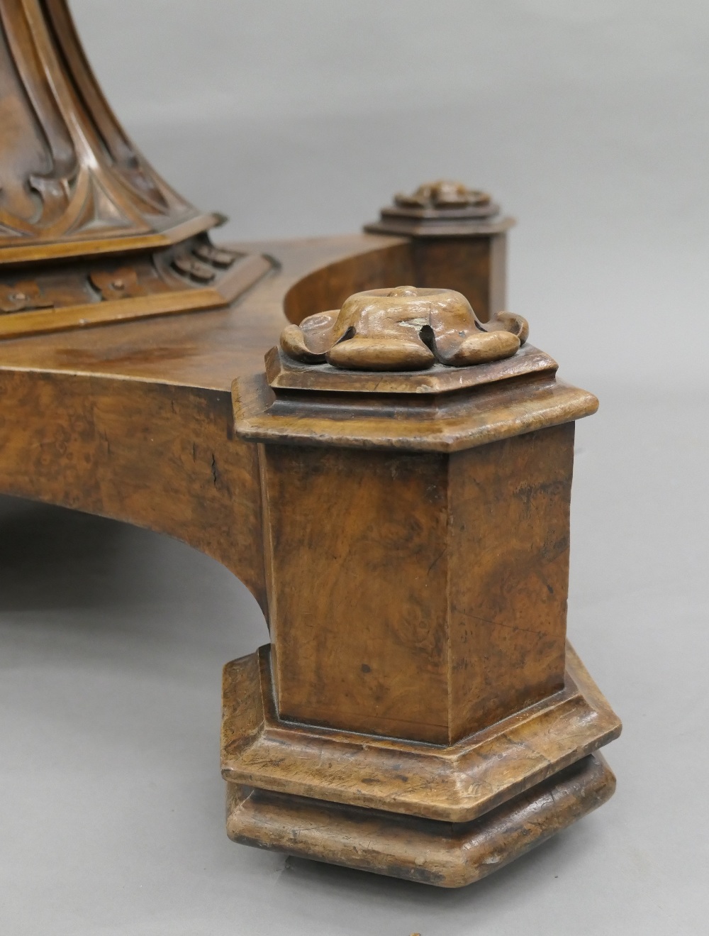 A Victorian burr walnut octagonal loo table. 144 cm wide. - Image 7 of 24