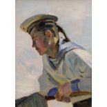 Oil on board, Russian Sailor, indistinctly signed, framed. 14.75 x 20.5 cm.