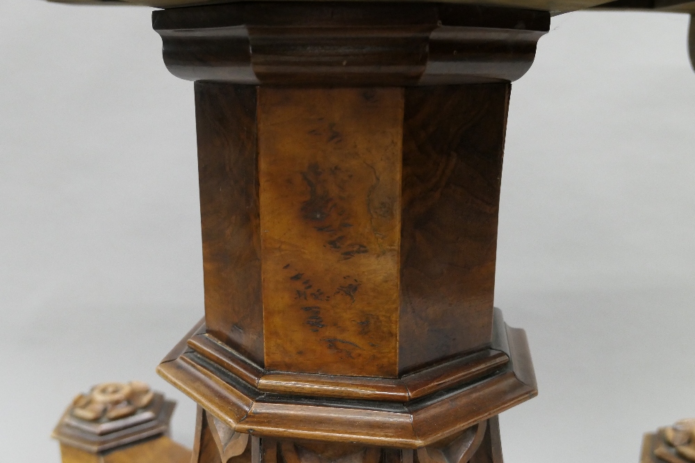 A Victorian burr walnut octagonal loo table. 144 cm wide. - Image 12 of 24