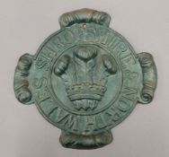 A cast iron insurance plaque for Shropshire and North Wales. 24 cm wide.