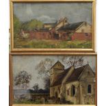 Two oils on board, Church yard and Farm Barns, the latter signed HOMERVILLE HAGUE,