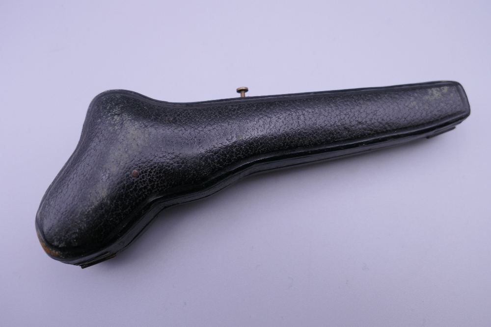 A cased 19th century meerschaum and amber pipe formed as a hand holding a pistol. 12 cm long. - Image 13 of 13