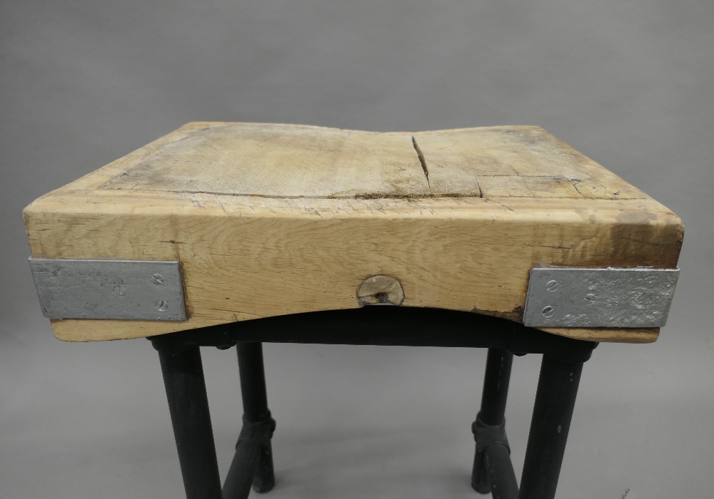 A butcher's block on associated stand. 61.5 cm wide. - Image 3 of 4