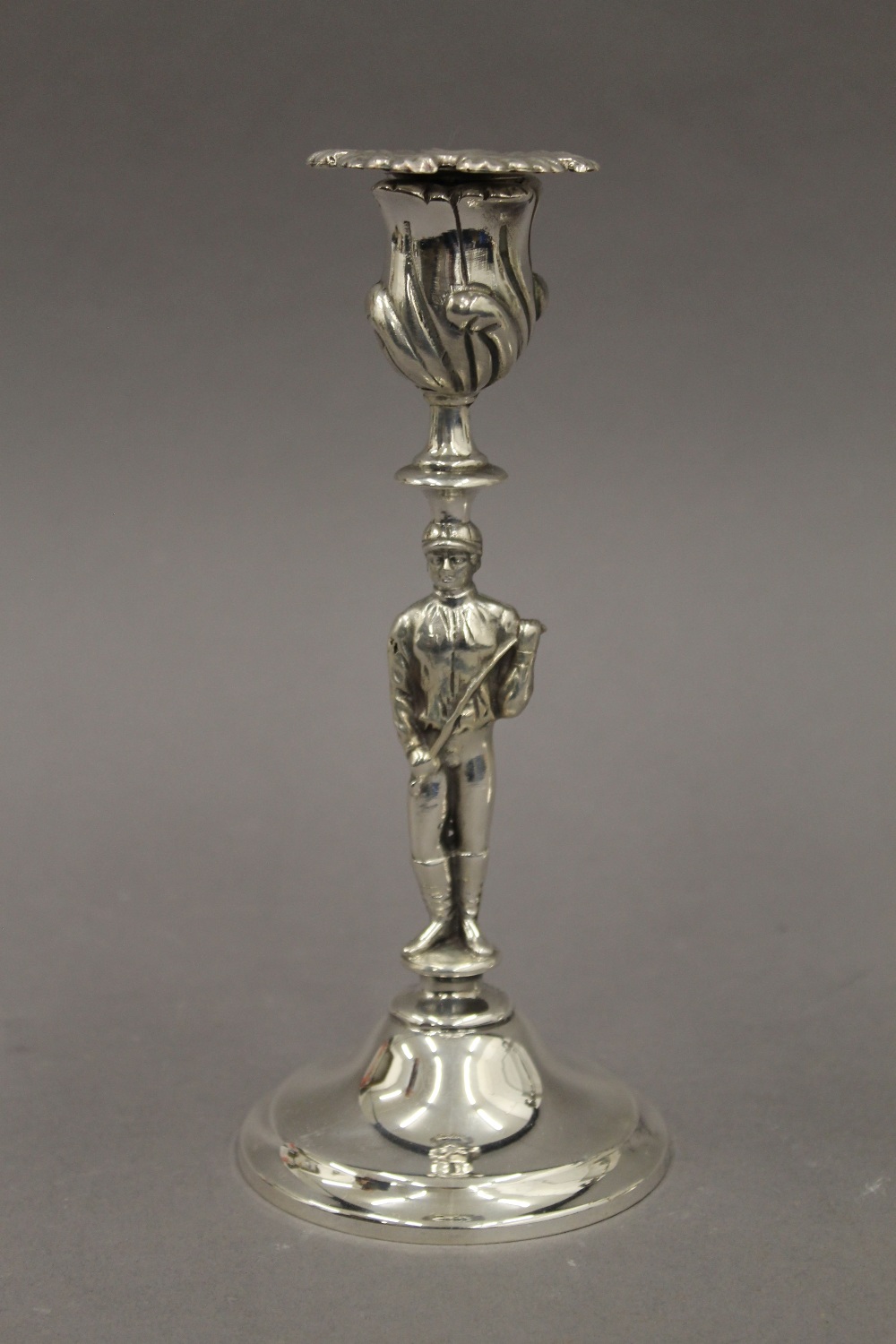 A pair of silver plated candlesticks formed as jockeys. 19.5 cm high. - Image 3 of 5