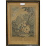 A 19th century French coloured print, LES SABOTS, framed and glazed. 27 x 37.5 cm.