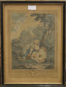 A 19th century French coloured print, LES SABOTS, framed and glazed. 27 x 37.5 cm.