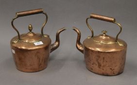 Two Victorian copper kettles. Each approximately 26 cm high.