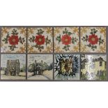 Eight various decorative tiles