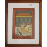 An Indian erotic miniature, framed and glazed. 18.5 x 26.5 cm.