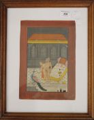 An Indian erotic miniature, framed and glazed. 18.5 x 26.5 cm.