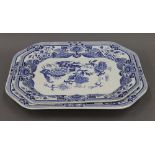 Two Masons blue and white porcelain meat platters. The largest 54 cm wide.