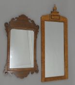 An 18th century style wall glass/mirror and another. The former 70 cm high.