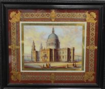 19TH CENTURY SCHOOL, St Pauls London, gouache with a verre eglomise border, framed and glazed. 46.