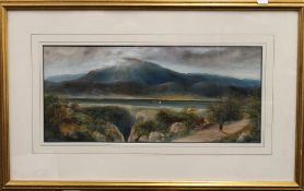 The Lake District Scene, oil, indistinctly signed J ELLETHCORN, framed and glazed. 54 x 24 cm.