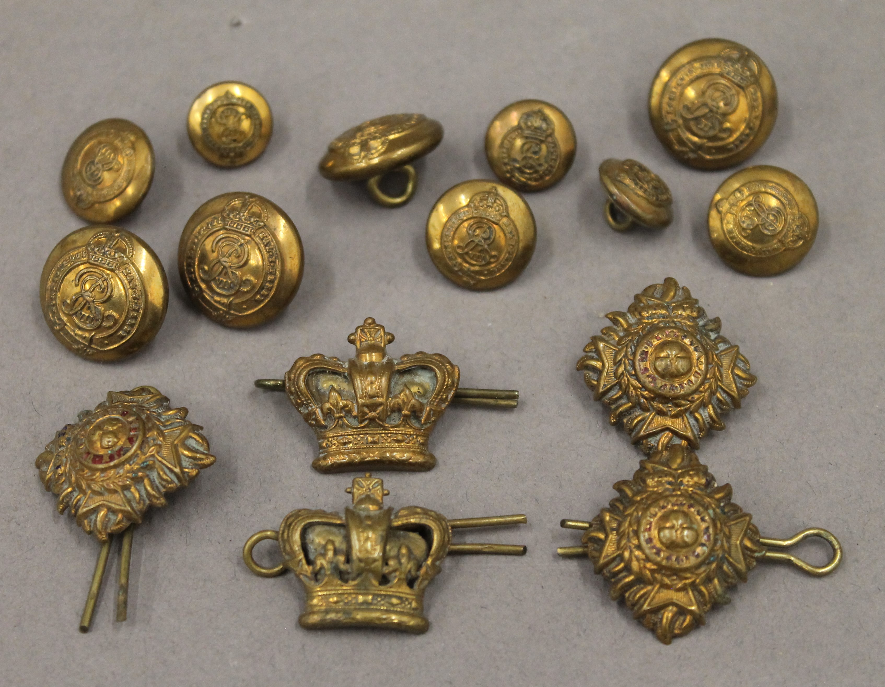 A set of military dress buttons, etc.