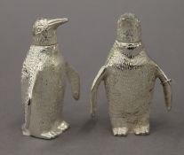 A pair of silver plated penguin formed peppers. 7.5 cm high.