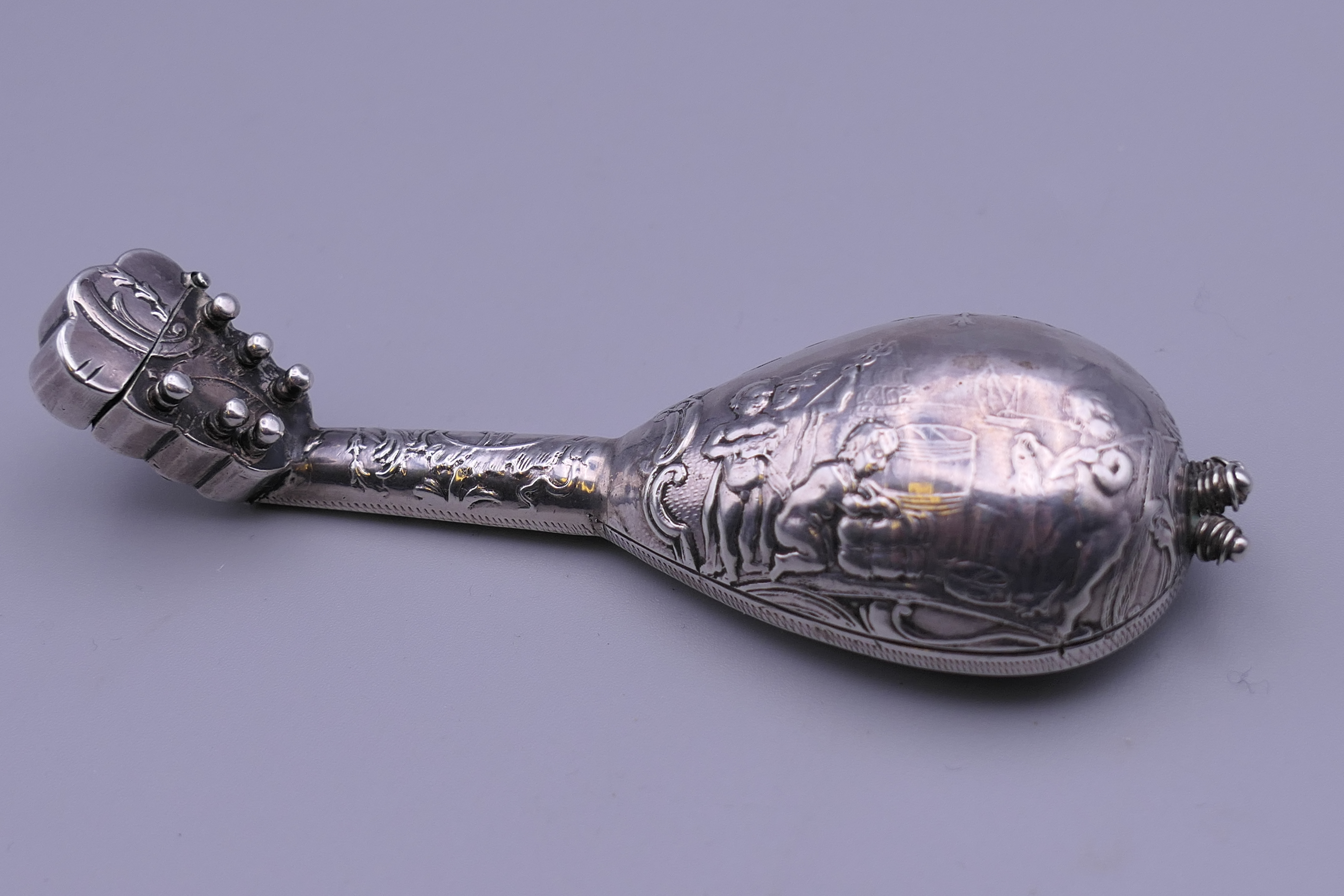 A 19th century Dutch novelty silver scent bottle formed as a mandolin, with English import marks. - Image 3 of 12