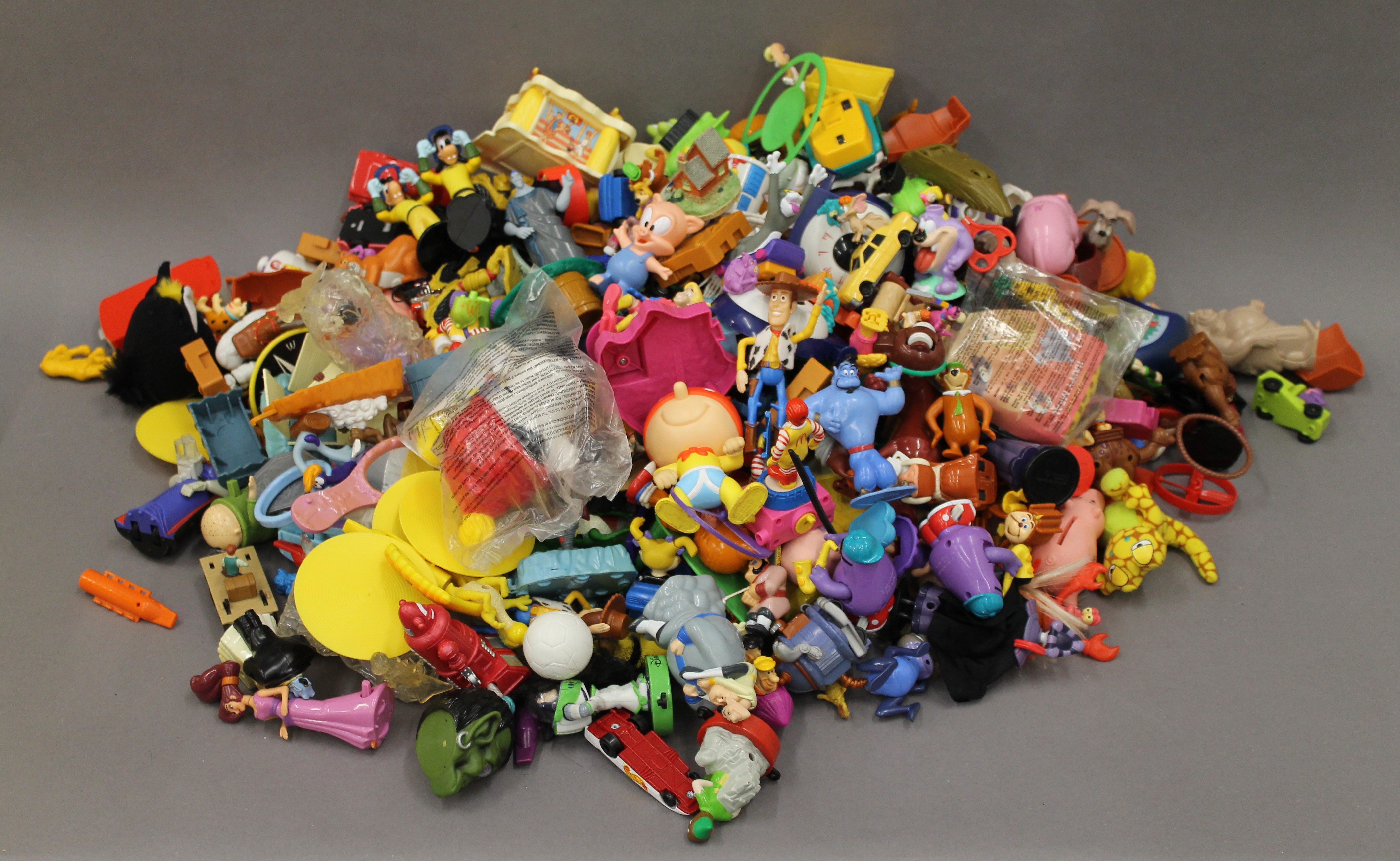 A large collection of McDonald's toys.