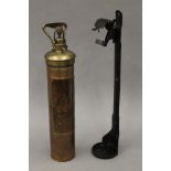 A vintage Nuswift copper and brass fire extinguisher. 41 cm long.