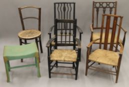 Five various Victorian chairs and a Lloyd Loom type stool.