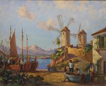 BERNARD NINNES RBA RIO, Molinos De Mallorca, oil on canvas, indistinctly signed, framed. 74.5 x 59.