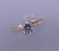 A 9 ct gold solitaire ring. Ring size N.