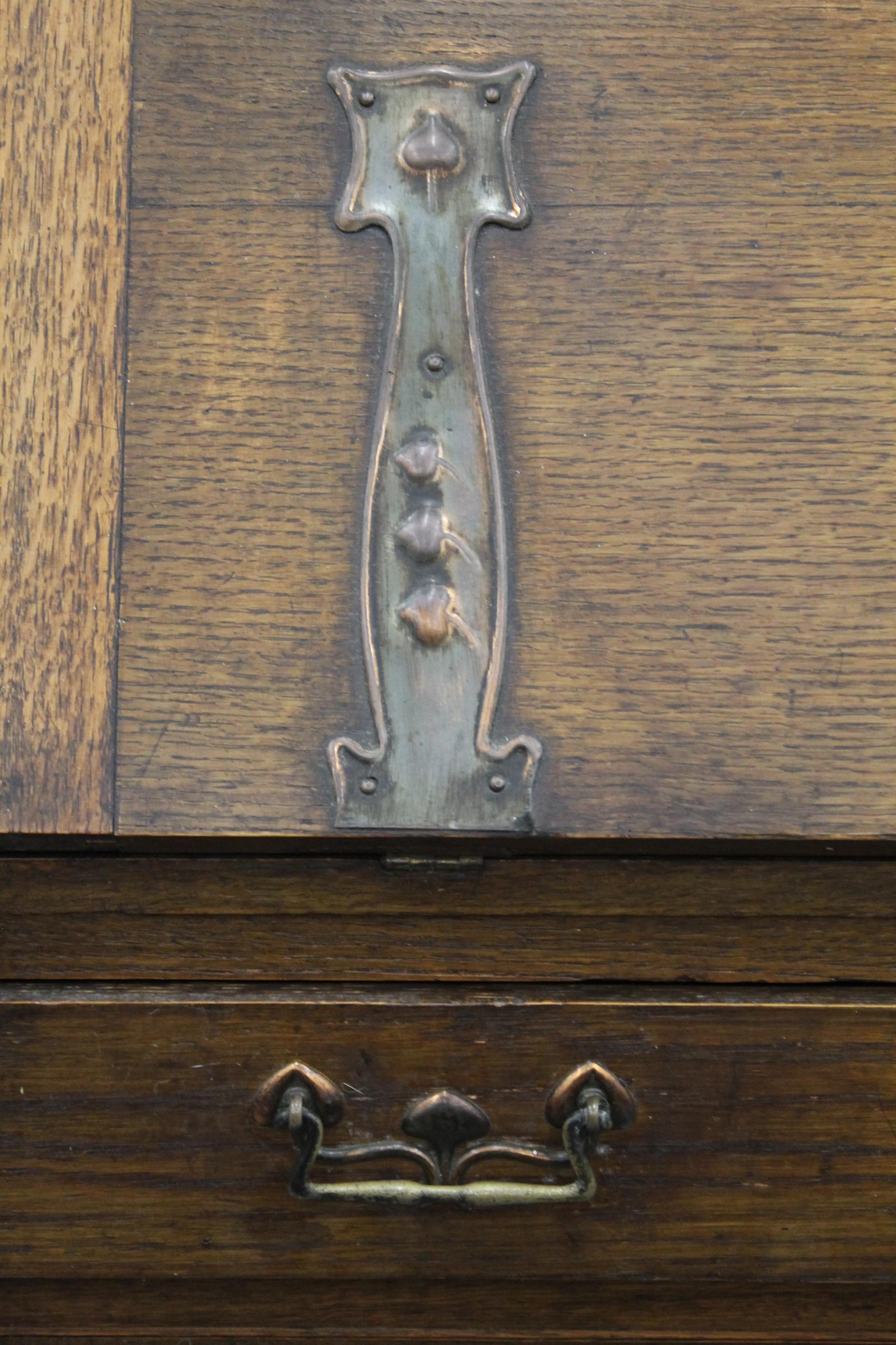 An Arts and Crafts oak hall bureau bookcase. 76 cm wide. - Image 10 of 11