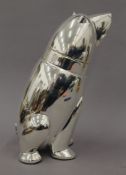 A silver plated bear formed cocktail shaker. 26.5 cm high.