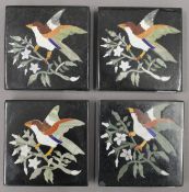 Four pietra dura plaques. Each 10 x 10 cm.