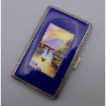 A vintage rolled gold and enamel cigarette case. 5 cm wide.