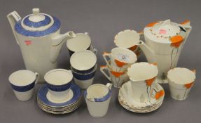 A Myott Art Deco part coffee set and another Art Deco part coffee set